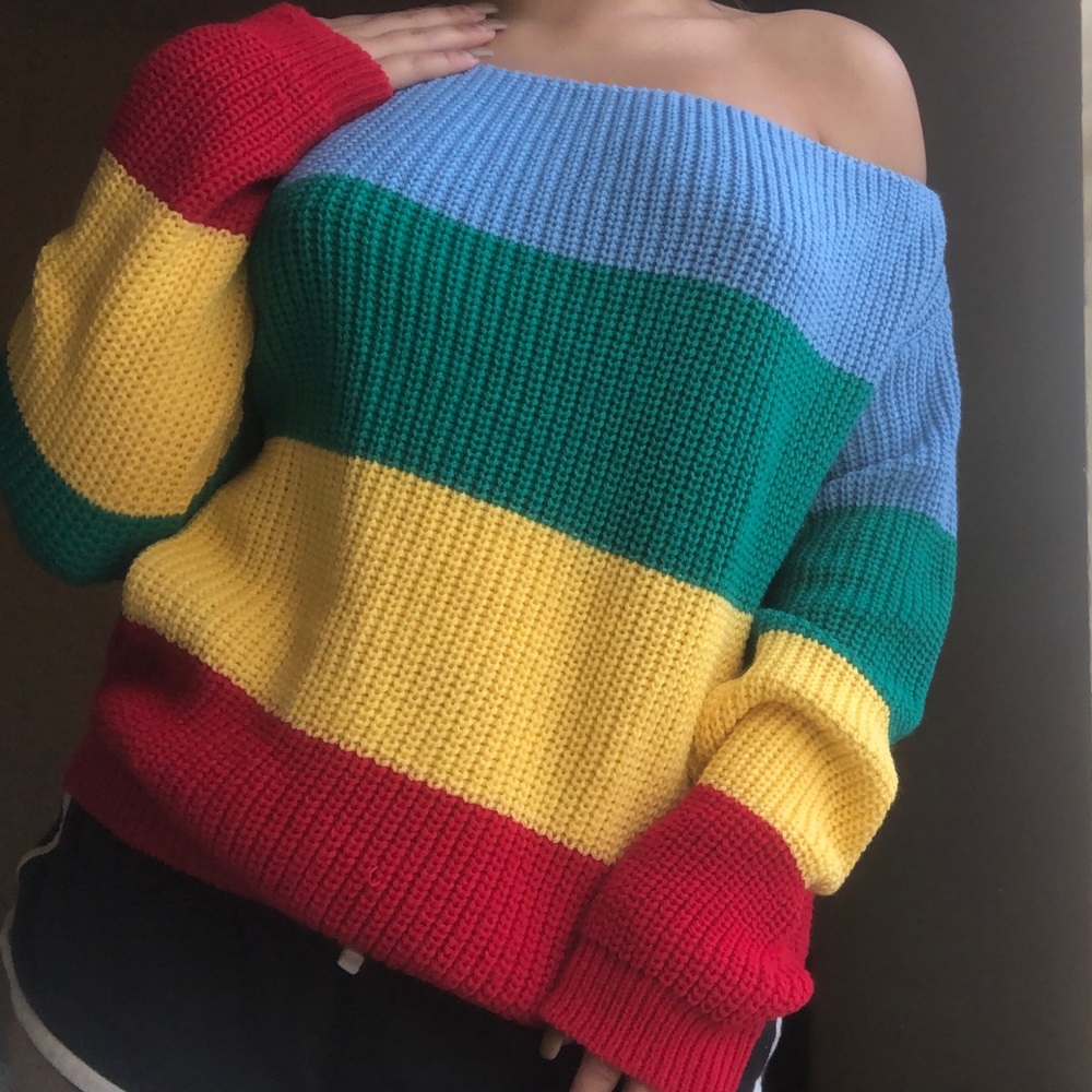 Colorblock Off-Shoulder Sweater